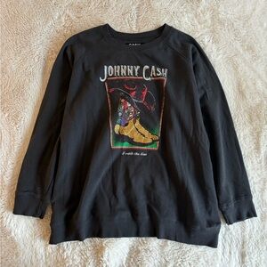 Johnny Cash Graphic Print Rhinestone Embellished Crewneck Sweatshirt